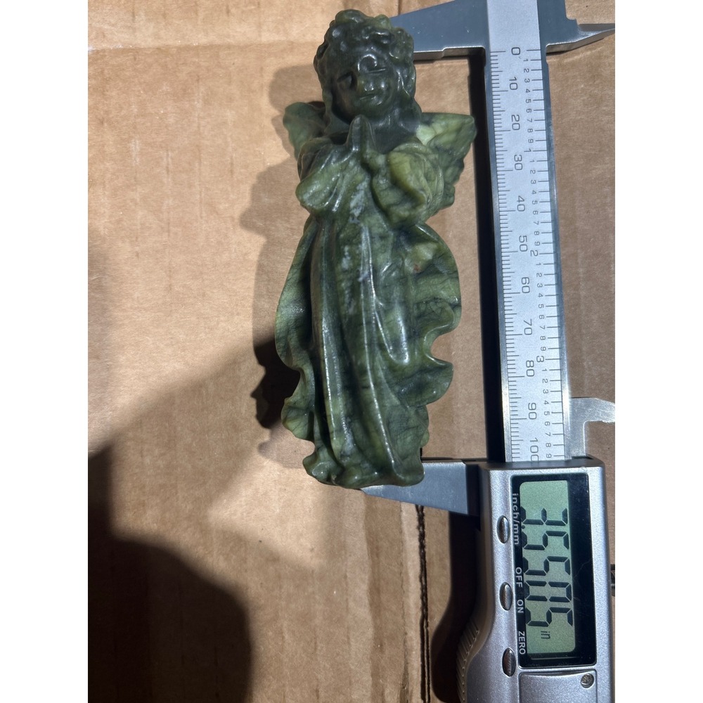 Hand Carved Serpentine Stone Praying Angel Figurine 3.5 Inch Spiritual Sculpture